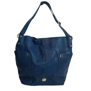 Franco Sarto Bag Blue Leather Shoulder Tote Hobo Purse Large